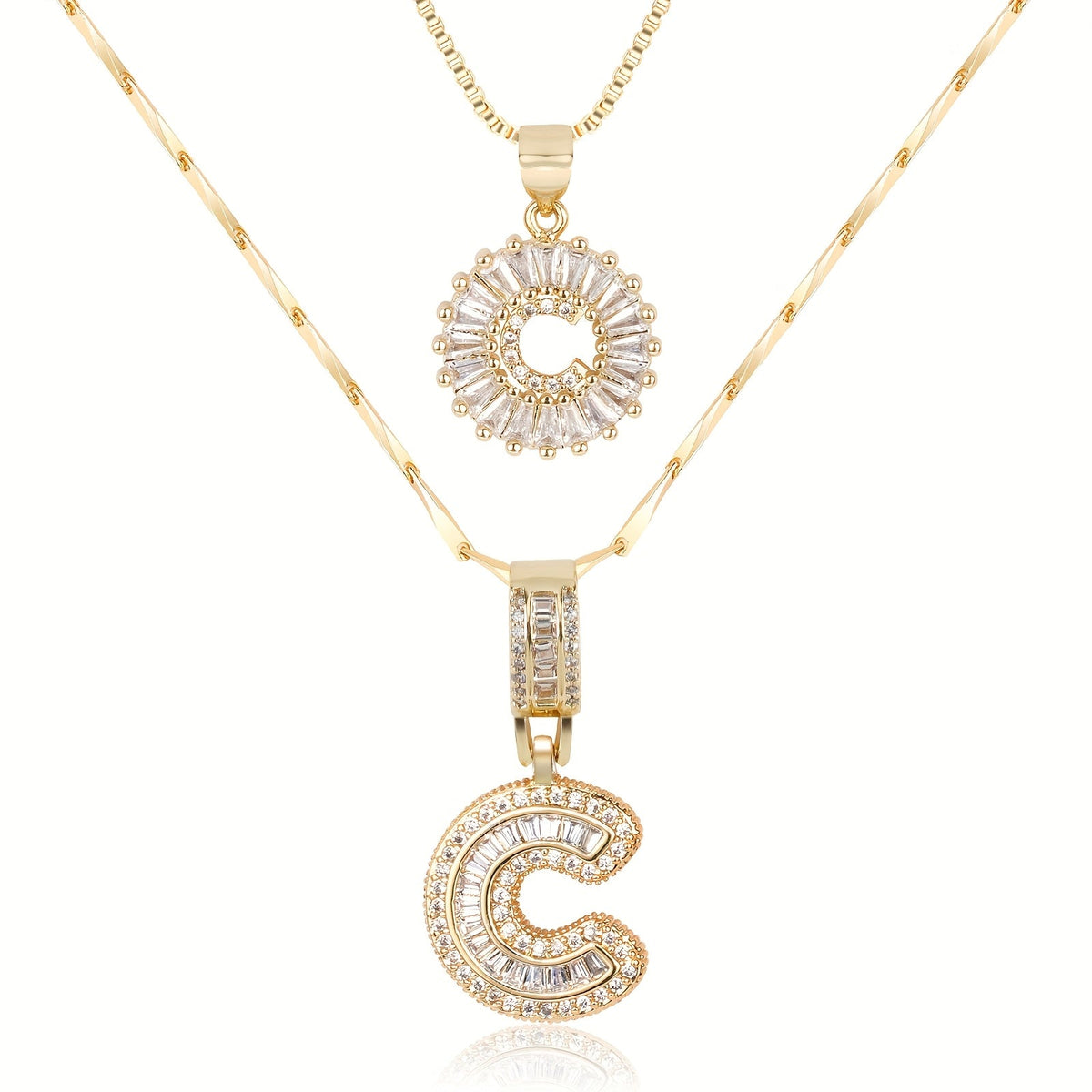 2pc 14k Sparkling Letter Initial Necklaces — product detail