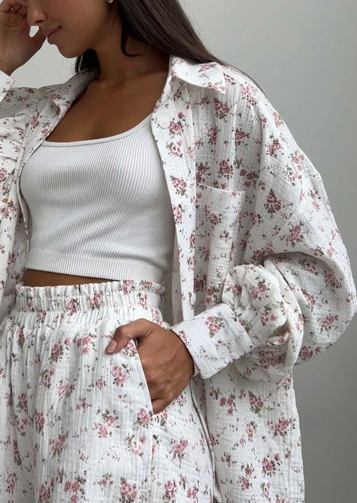 MAIRIN – FLORAL PRINT SHIRT & SHORTS TWO-PIECE SET