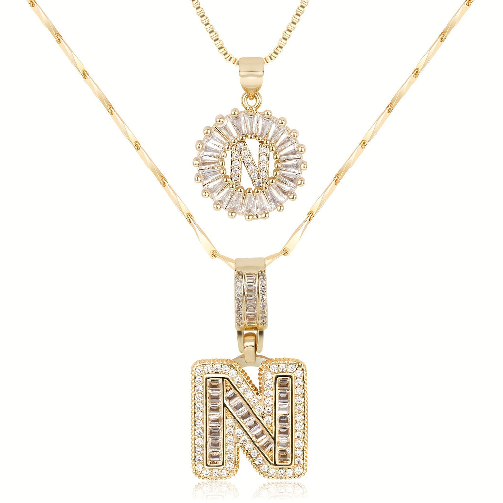 2pc 14k Sparkling Letter Initial Necklaces — product detail
