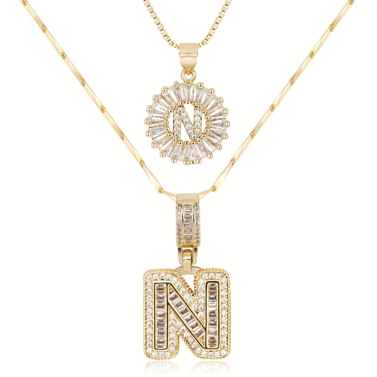 2pc 14k Sparkling Letter Initial Necklaces — product detail