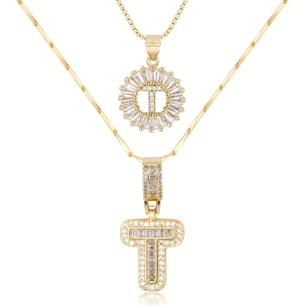 2pc 14k Sparkling Letter Initial Necklaces — product detail