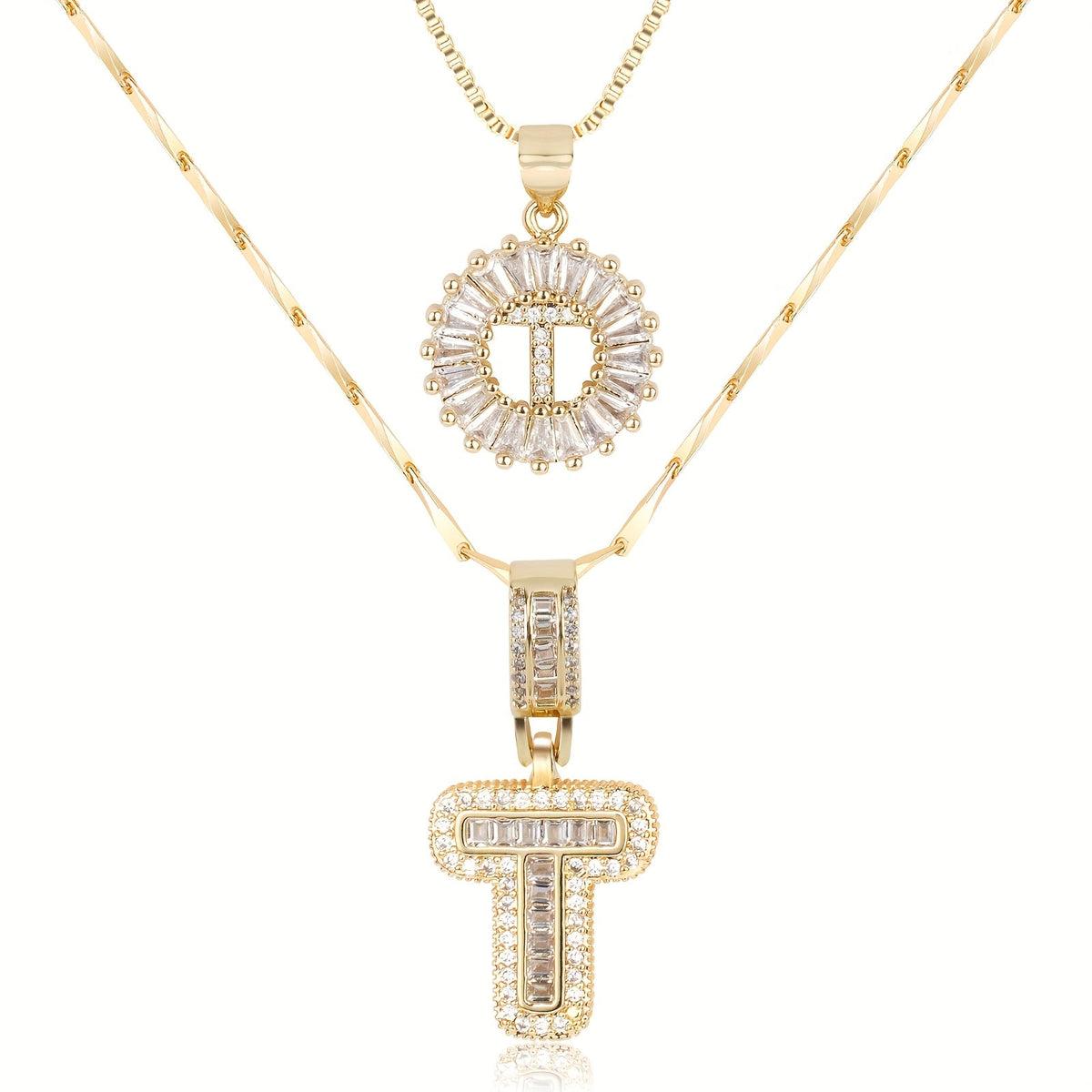 2pc 14k Sparkling Letter Initial Necklaces — product detail