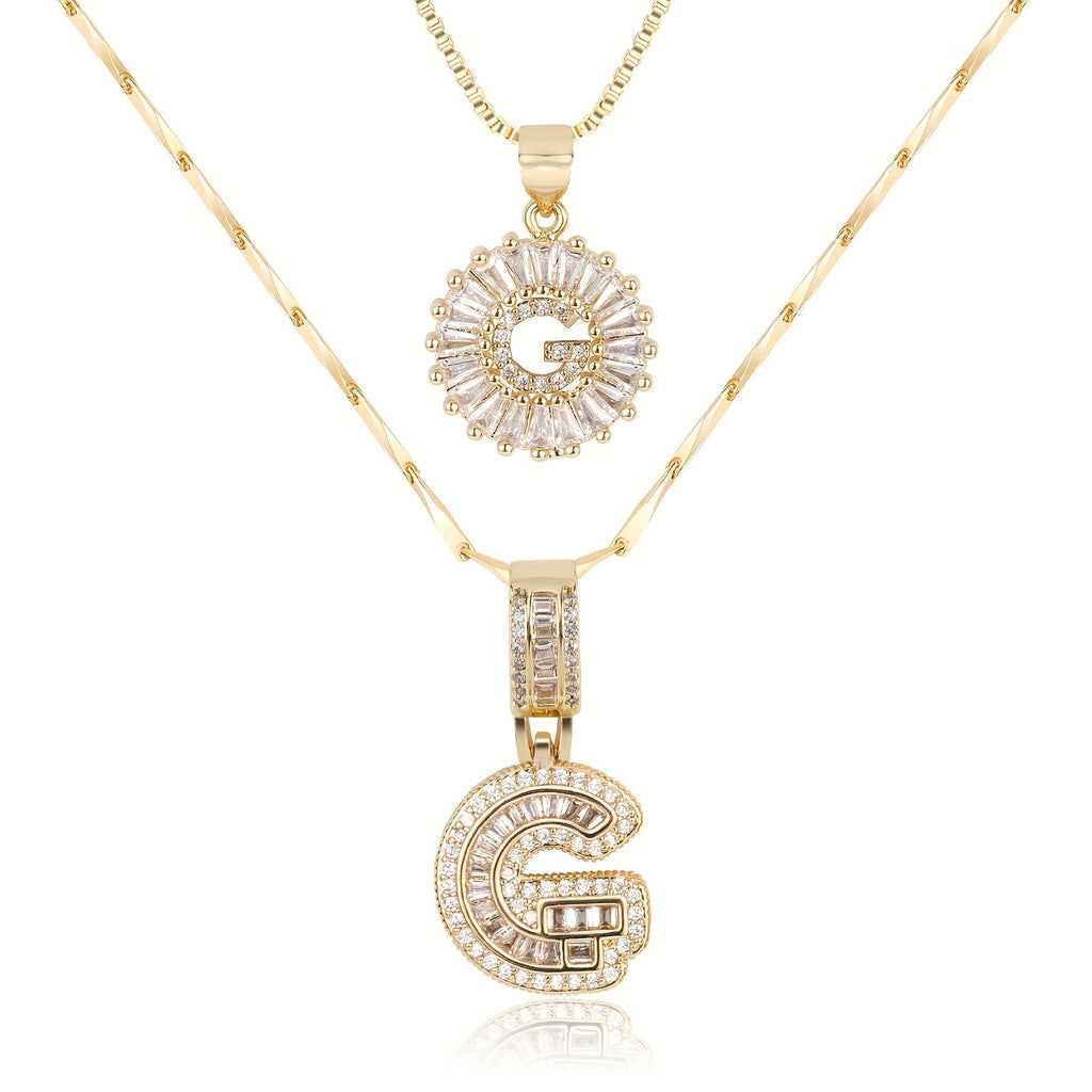 2pc 14k Sparkling Letter Initial Necklaces — product detail