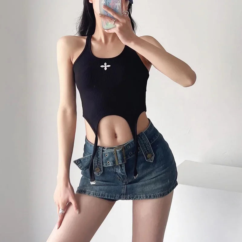 Vixen Belted Denim Mini Skirt