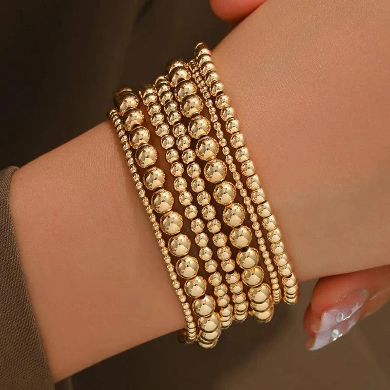7pcs Gold Beaded Bracelet Stack — product detail