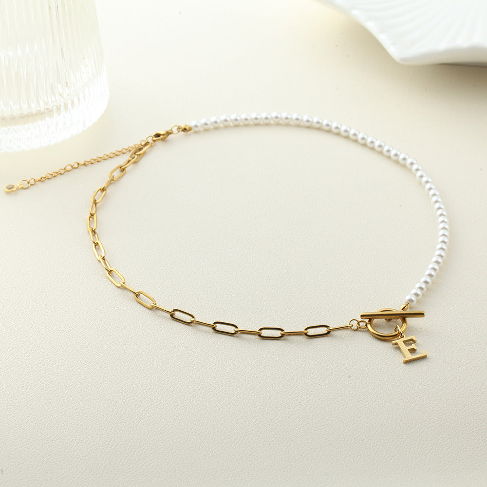 Pearl & Paperclip Chain Letter Initial Necklace — product detail