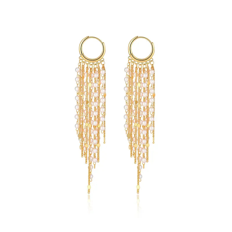 14k Tassel Chain Hoop Earrings — product detail