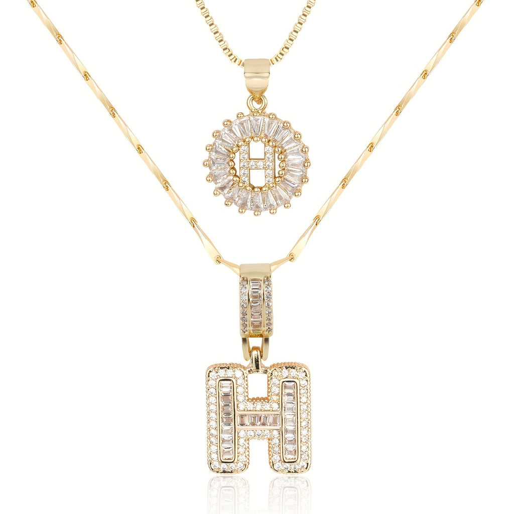 2pc 14k Sparkling Letter Initial Necklaces — product detail