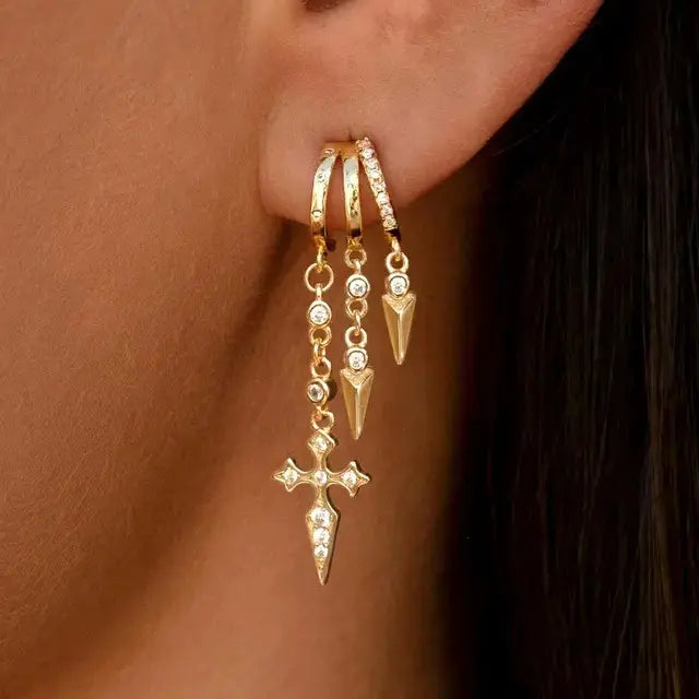 14k Triple Huggie Dangle Earrings Pair — product detail