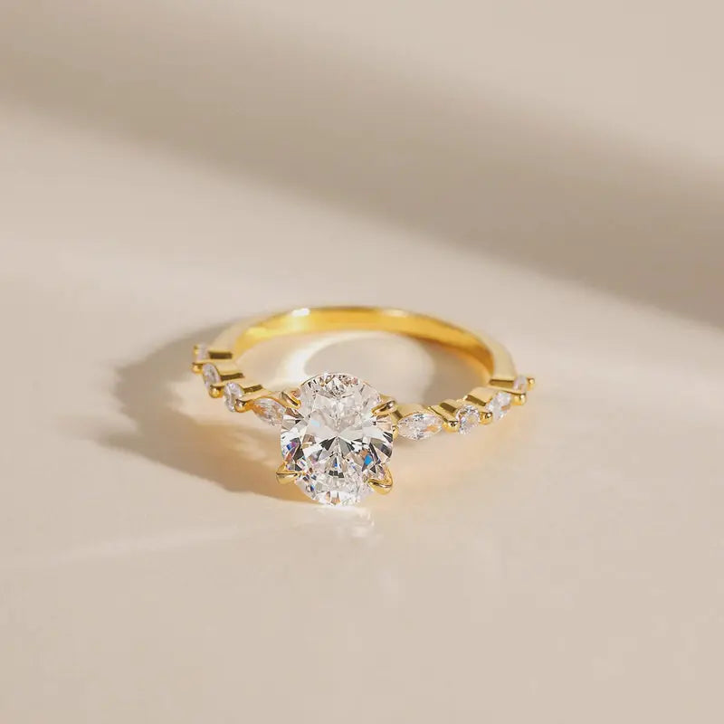 S925 3CT Elegant Oval Set Moissanite Accented Band Ring — product detail