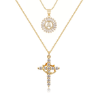 2pc 14k Sparkling Cross Crown & Initial Necklace Set — product detail