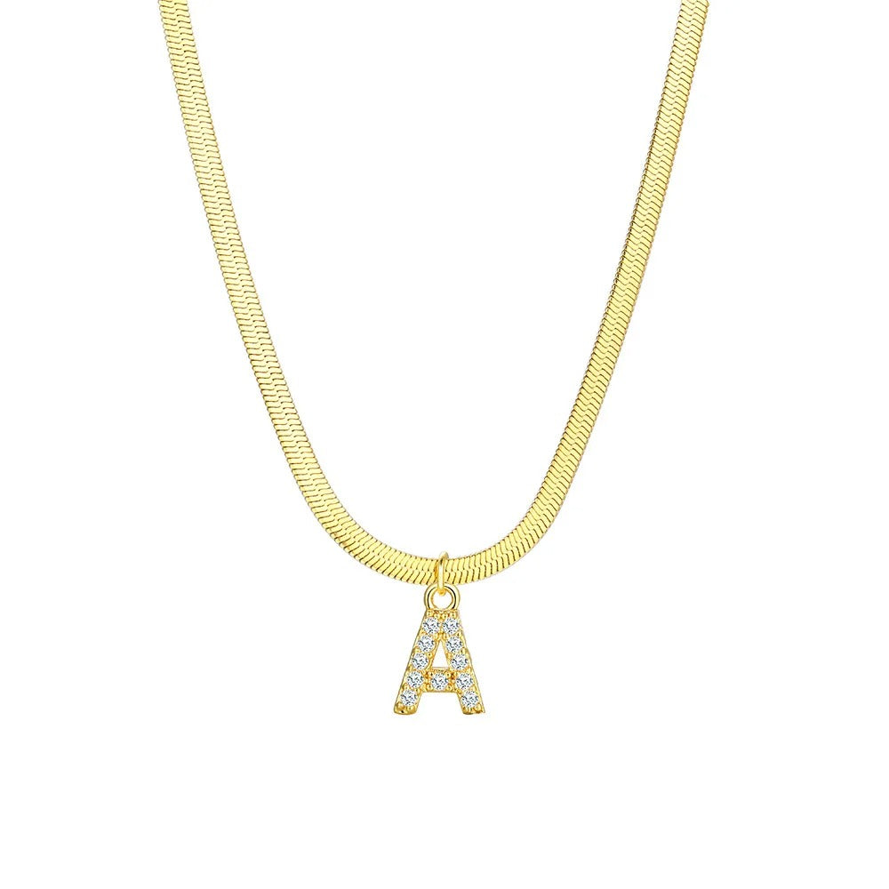 Dainty Diamond Letter Initial Herringbone Necklace — product detail