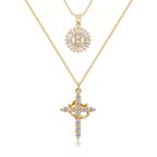 2pc 14k Sparkling Cross Crown & Initial Necklace Set — product detail