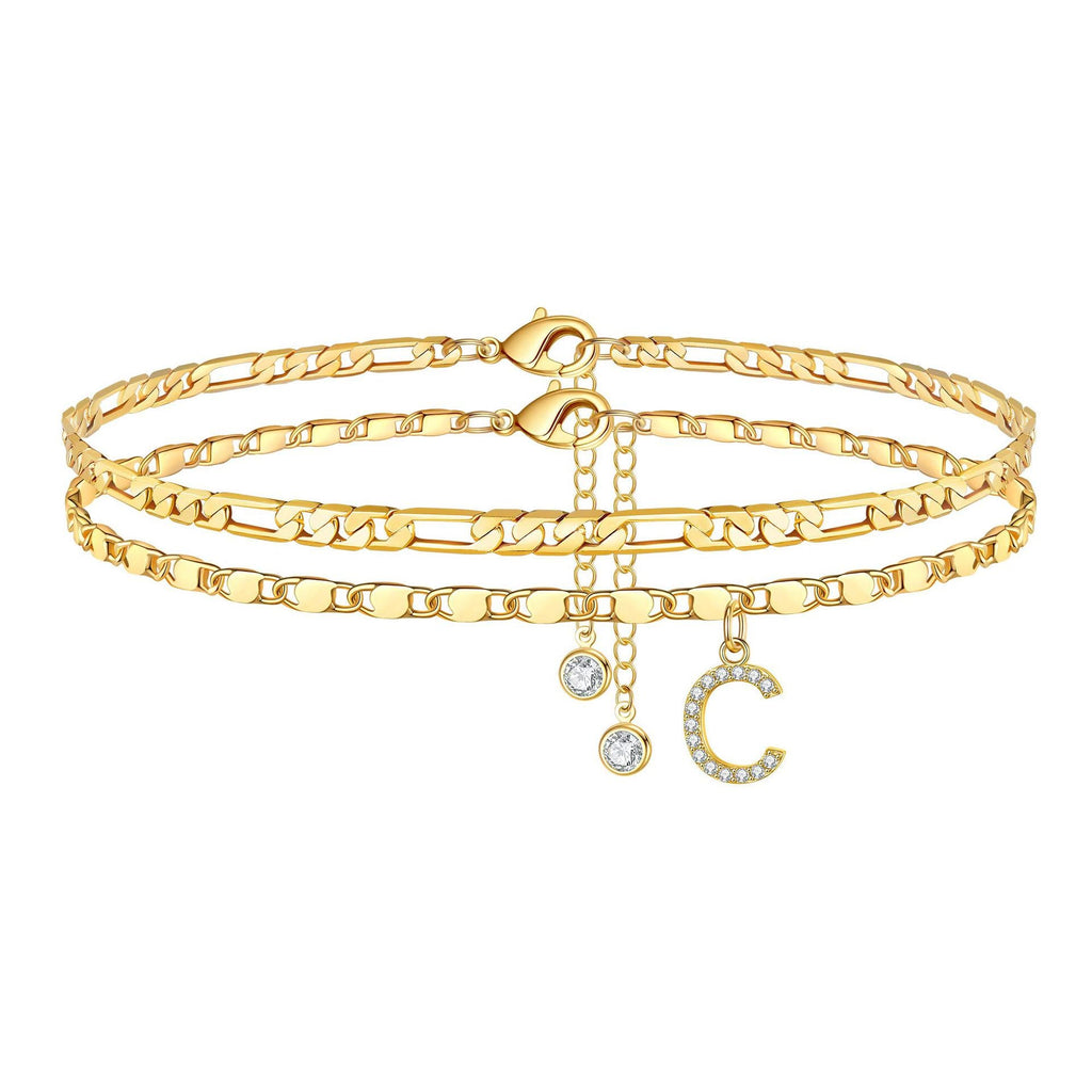2pc 14k Sparkling Letter Initial Anklet — product detail