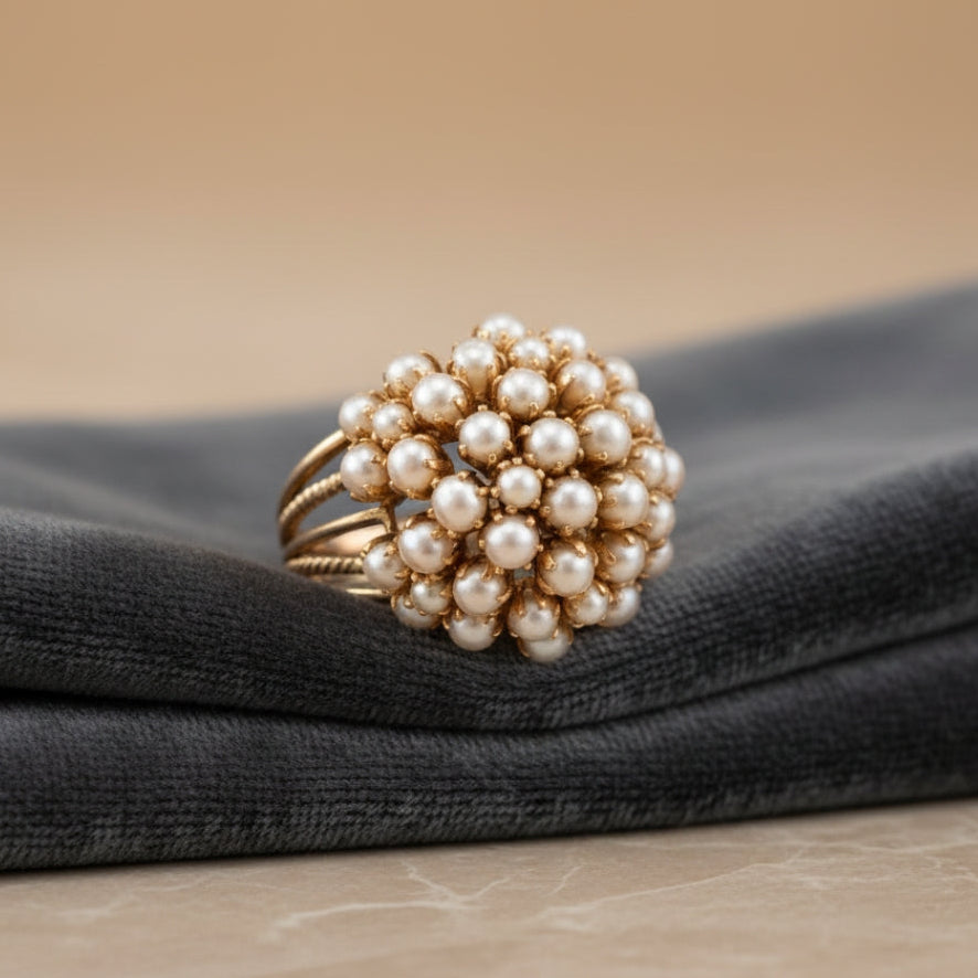 Elegant Inlaid Pearl Gold Ring