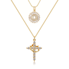 2pc 14k Sparkling Cross Crown & Initial Necklace Set — product detail
