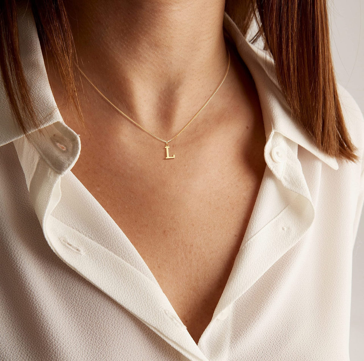 14k Minimal Serif Initial Necklace — product detail