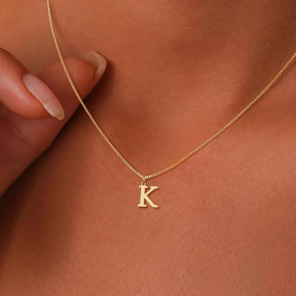 14k Minimal Serif Initial Necklace — product detail