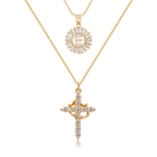 2pc 14k Sparkling Cross Crown & Initial Necklace Set — product detail