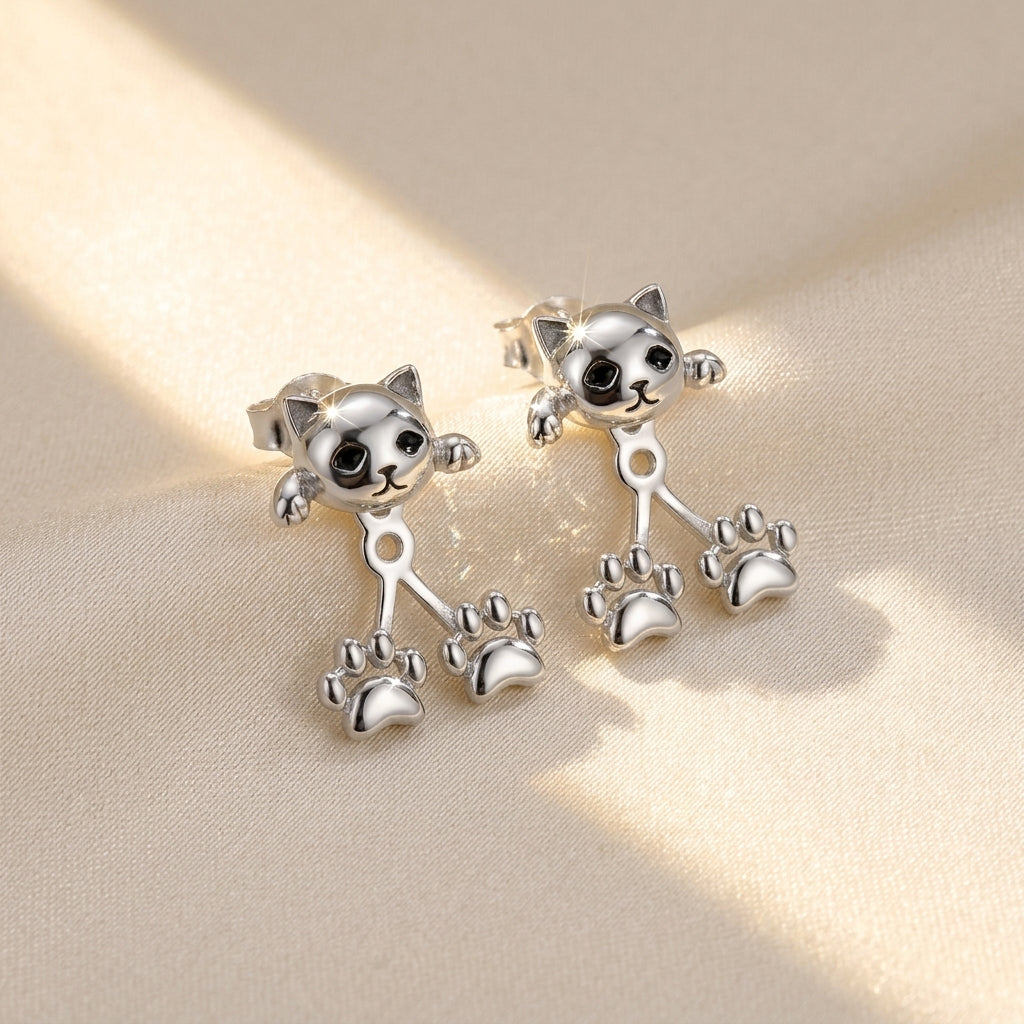 S925 Cute Cat Paw Earrings — product detail