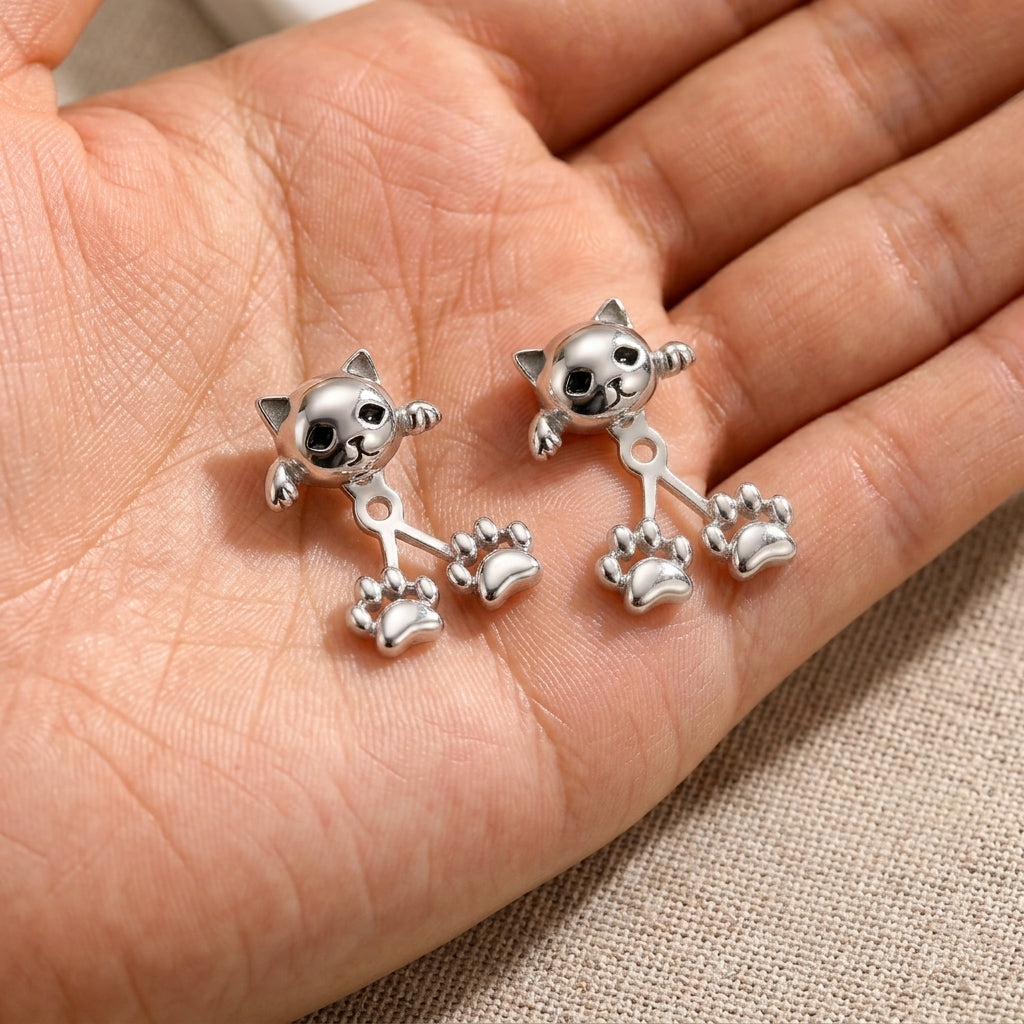 S925 Cute Cat Paw Earrings — product detail