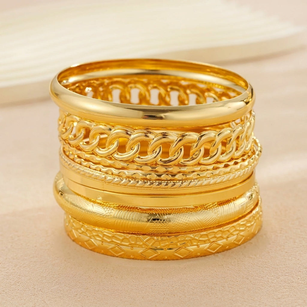 14k 10pc Chunky Variety Bracelet Stack — product detail