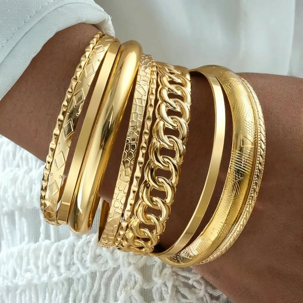 14k 10pc Chunky Variety Bracelet Stack — product detail
