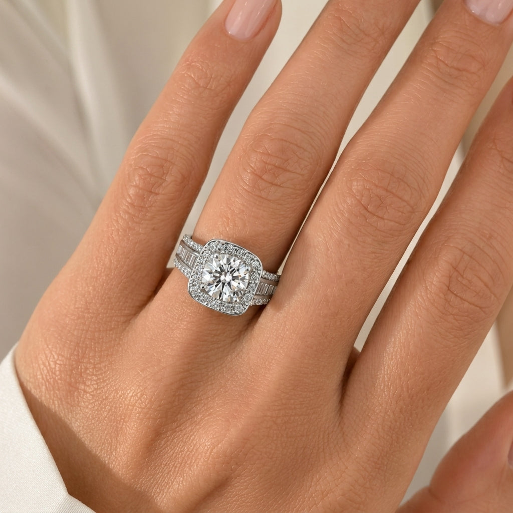 Square Halo Baguette Band Ring — product detail