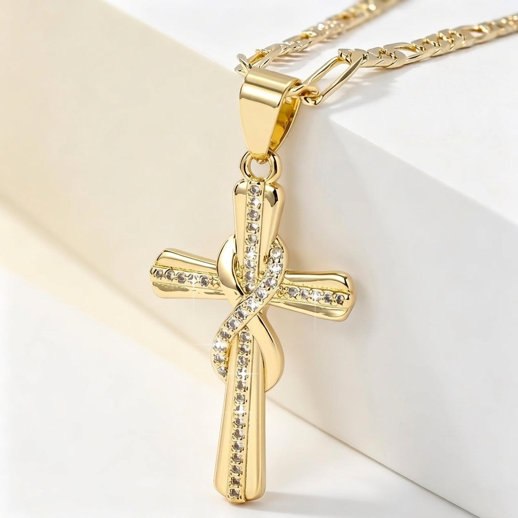 14k Sparkling Accented Infinity Cross Necklace — product detail