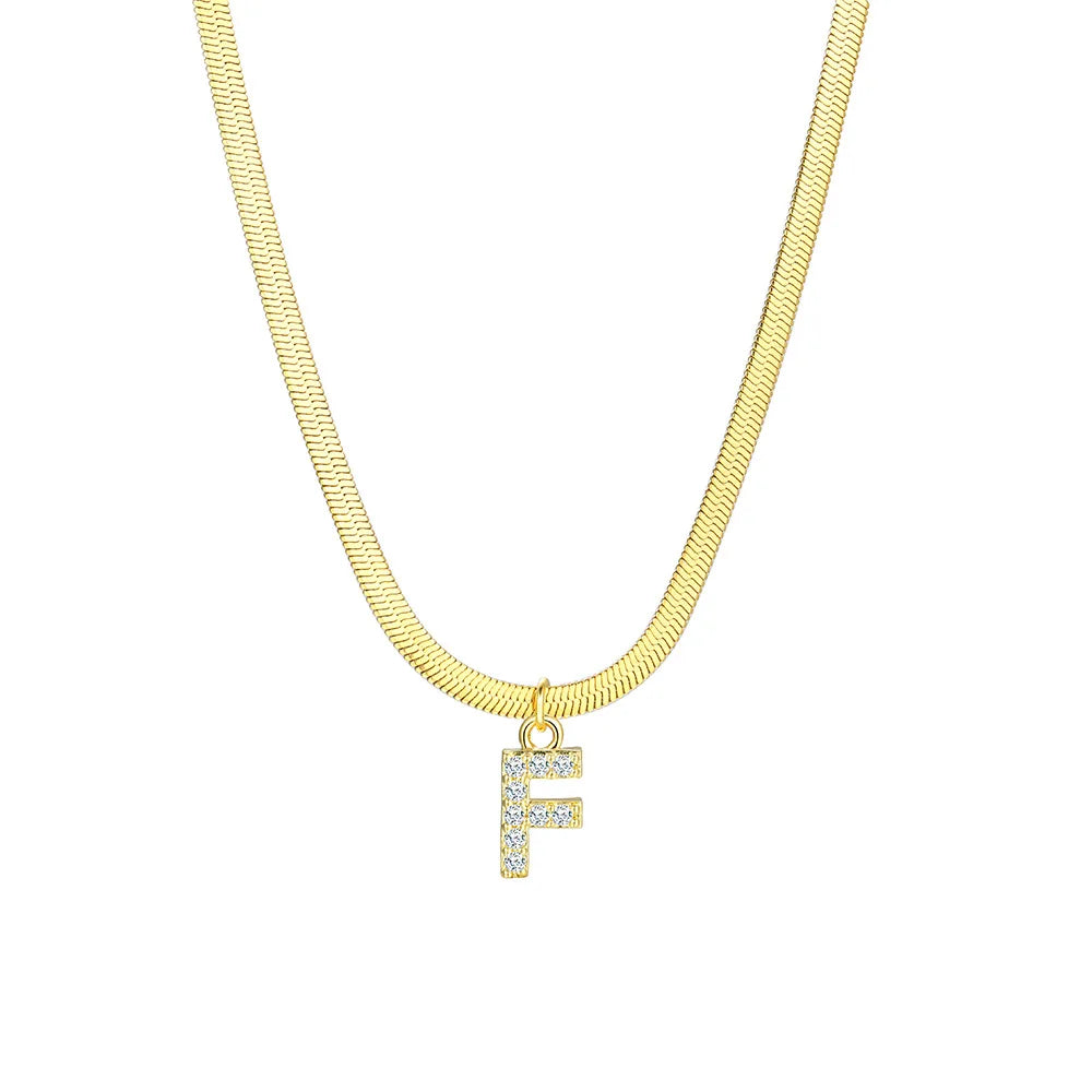 Dainty Diamond Letter Initial Herringbone Necklace — product detail