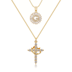 2pc 14k Sparkling Cross Crown & Initial Necklace Set — product detail