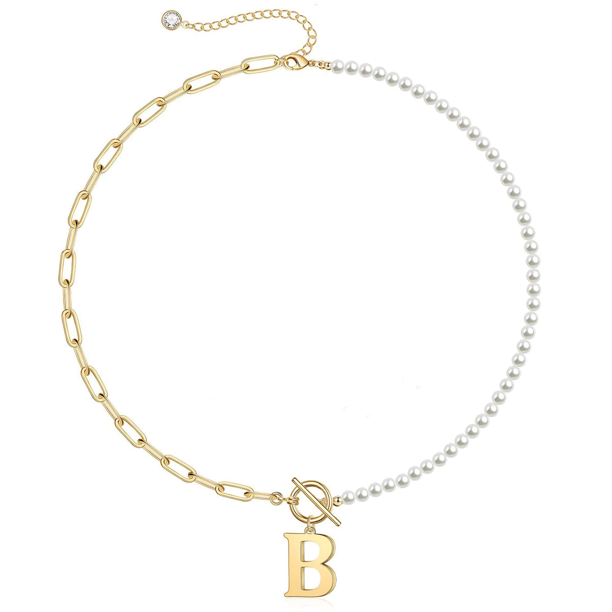 Pearl & Paperclip Chain Letter Initial Necklace — product detail