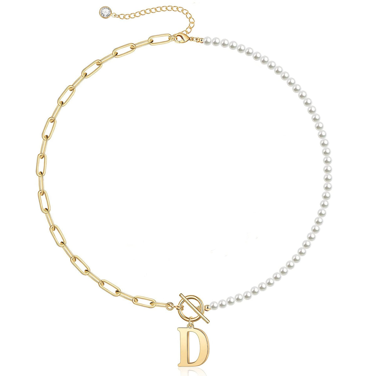 Pearl & Paperclip Chain Letter Initial Necklace — product detail