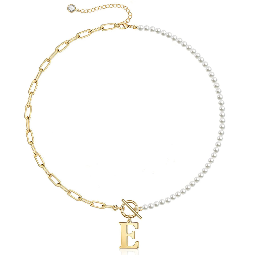 Pearl & Paperclip Chain Letter Initial Necklace — product detail