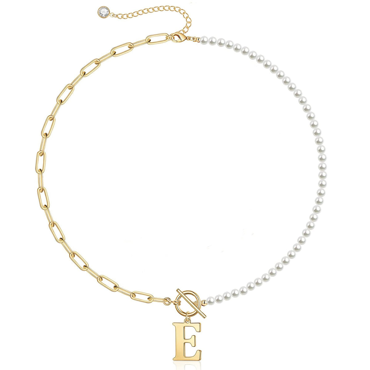 Pearl & Paperclip Chain Letter Initial Necklace — product detail