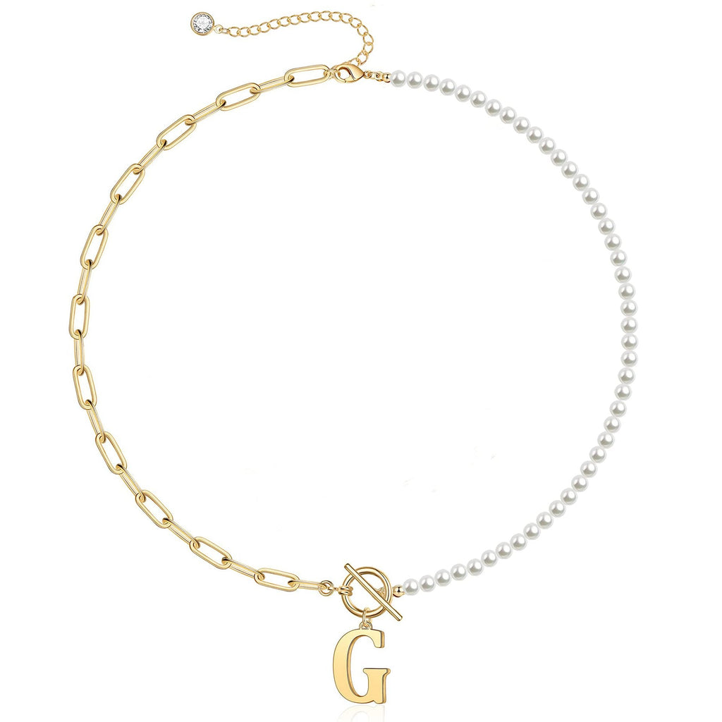 Pearl & Paperclip Chain Letter Initial Necklace — product detail