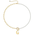 Pearl & Paperclip Chain Letter Initial Necklace — product detail