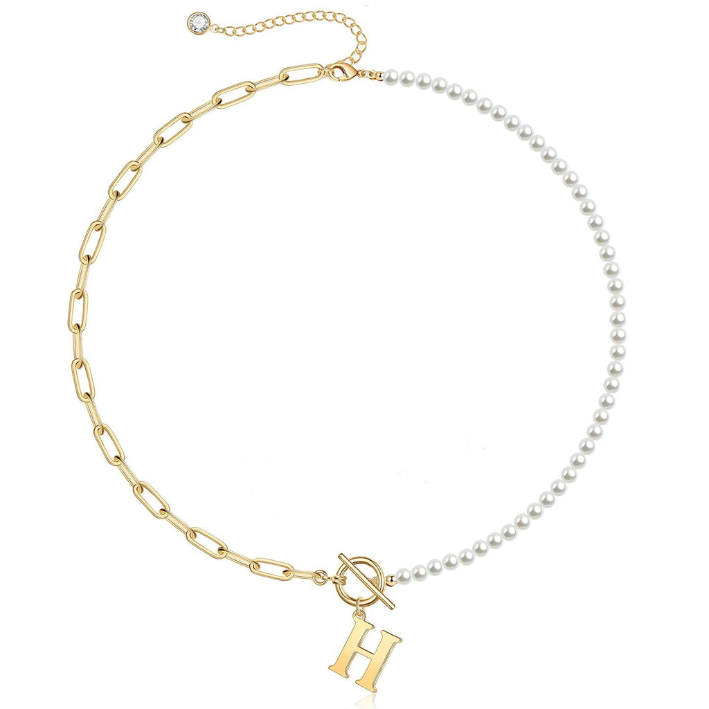 Pearl & Paperclip Chain Letter Initial Necklace — product detail