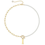 Pearl & Paperclip Chain Letter Initial Necklace — product detail