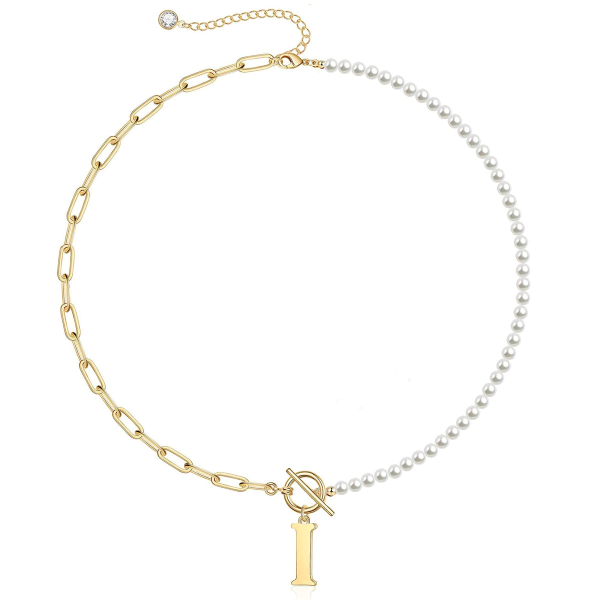Pearl & Paperclip Chain Letter Initial Necklace — product detail