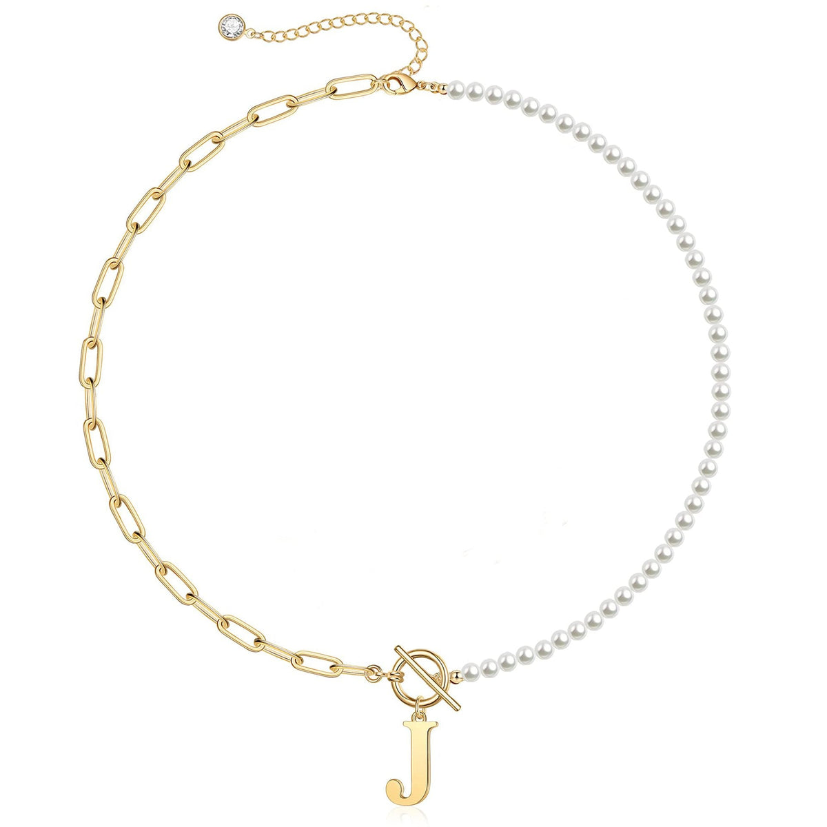 Pearl & Paperclip Chain Letter Initial Necklace — product detail