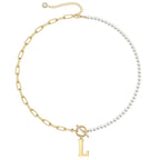 Pearl & Paperclip Chain Letter Initial Necklace — product detail