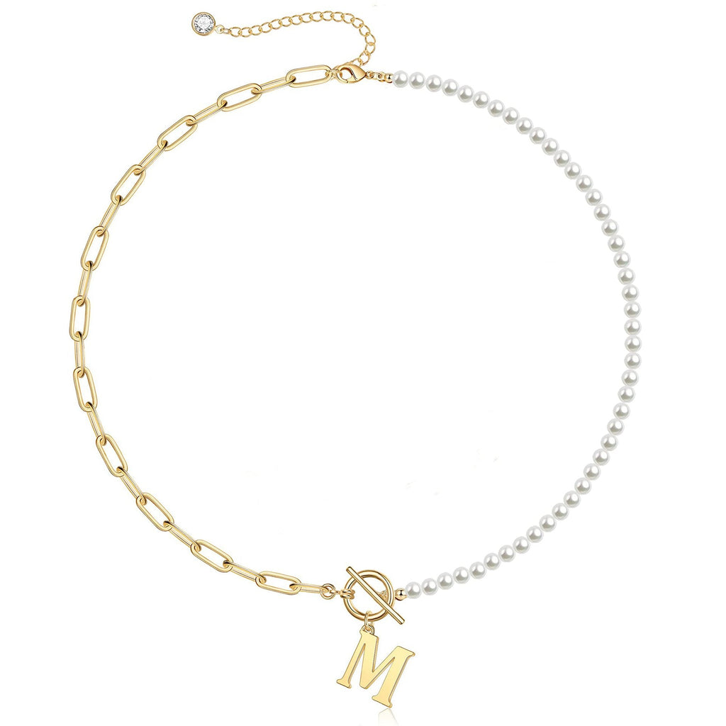 Pearl & Paperclip Chain Letter Initial Necklace — product detail