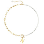 Pearl & Paperclip Chain Letter Initial Necklace — product detail