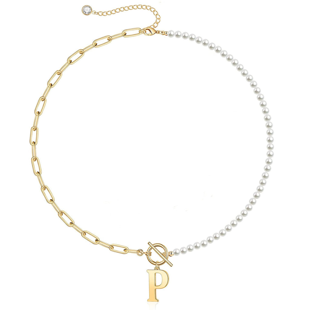 Pearl & Paperclip Chain Letter Initial Necklace — product detail