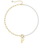 Pearl & Paperclip Chain Letter Initial Necklace — product detail