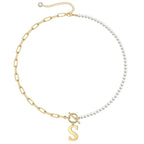 Pearl & Paperclip Chain Letter Initial Necklace — product detail