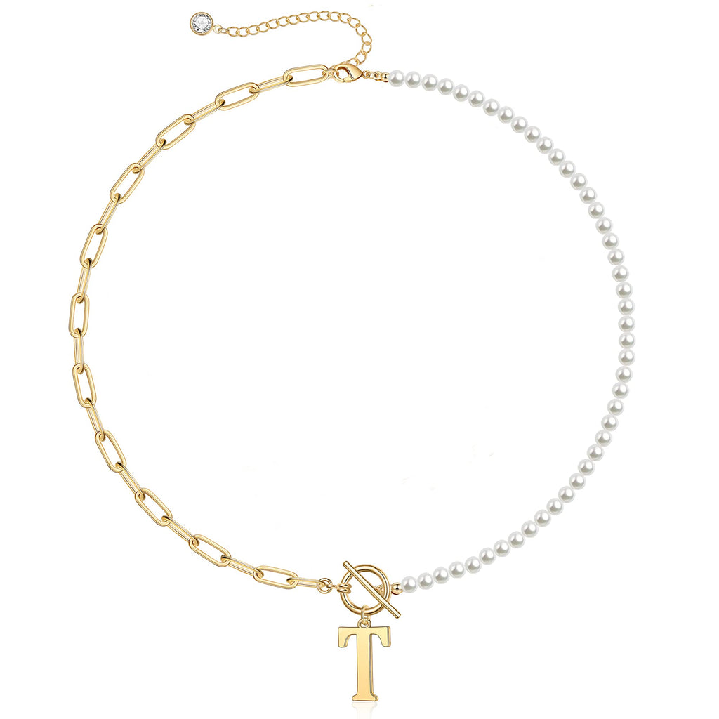 Pearl & Paperclip Chain Letter Initial Necklace — product detail