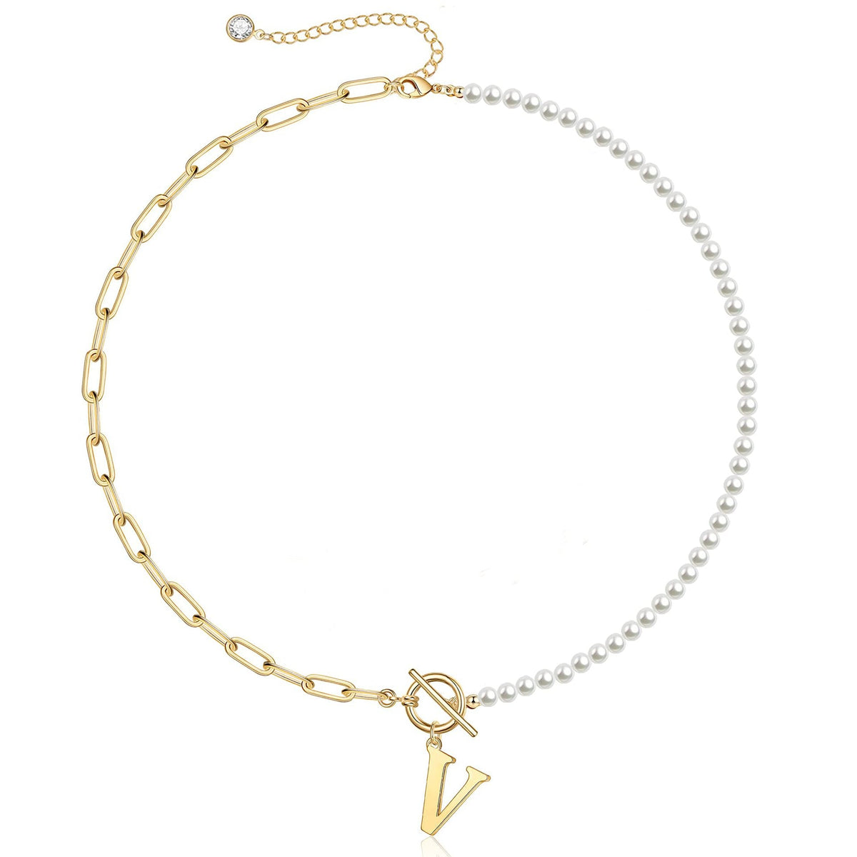 Pearl & Paperclip Chain Letter Initial Necklace — product detail