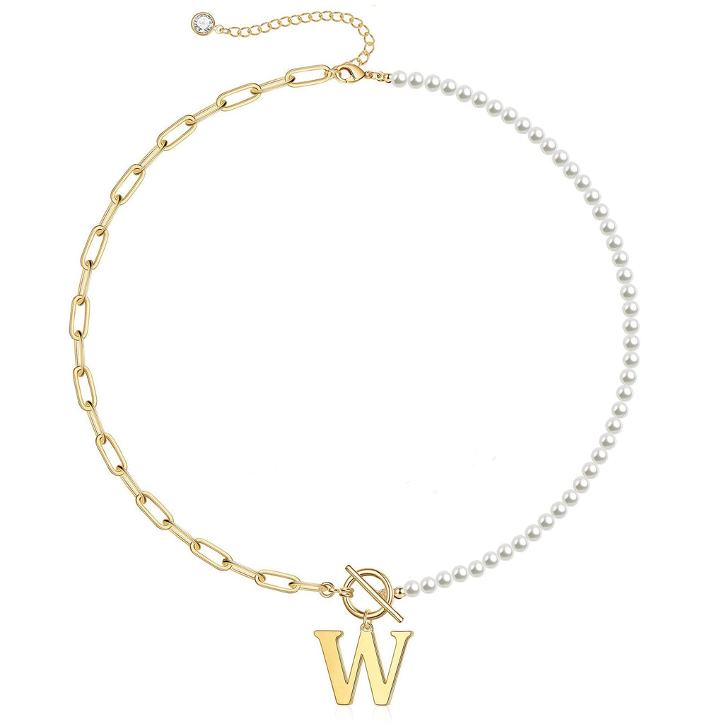 Pearl & Paperclip Chain Letter Initial Necklace — product detail